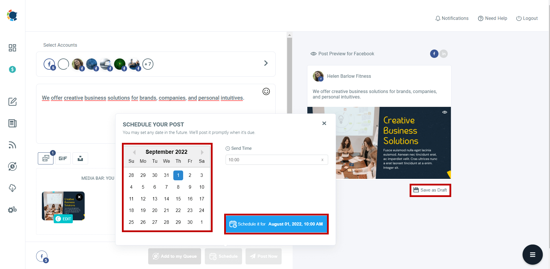 Facebook and LinkedIn scheduler