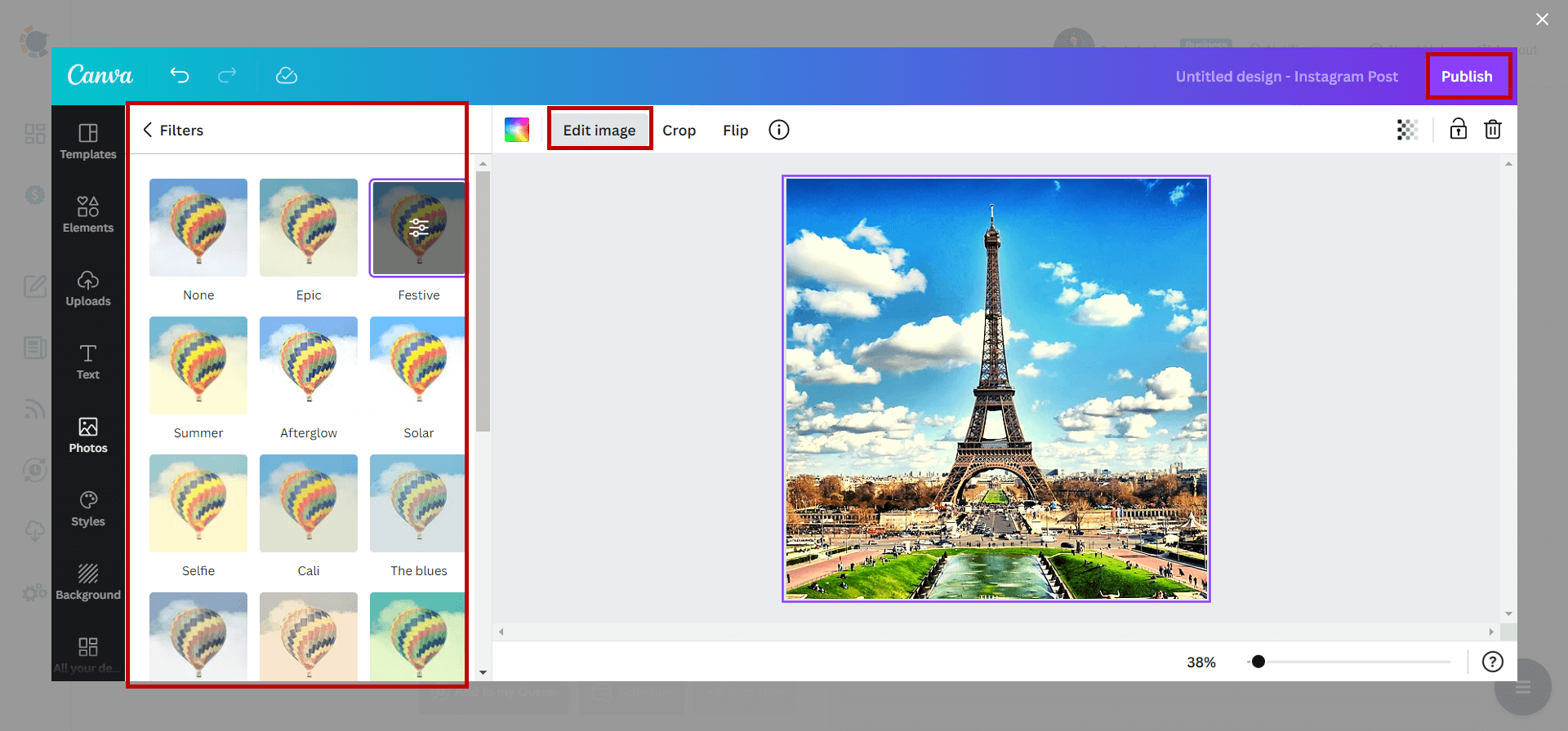 Instagram filters and effects.