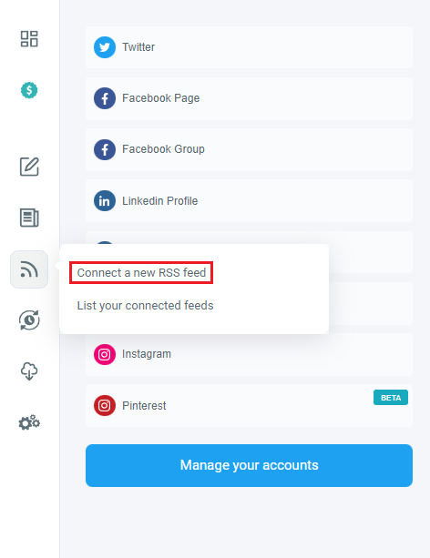 Circleboom Publish helps connect new RSS feeds across different social media accounts
