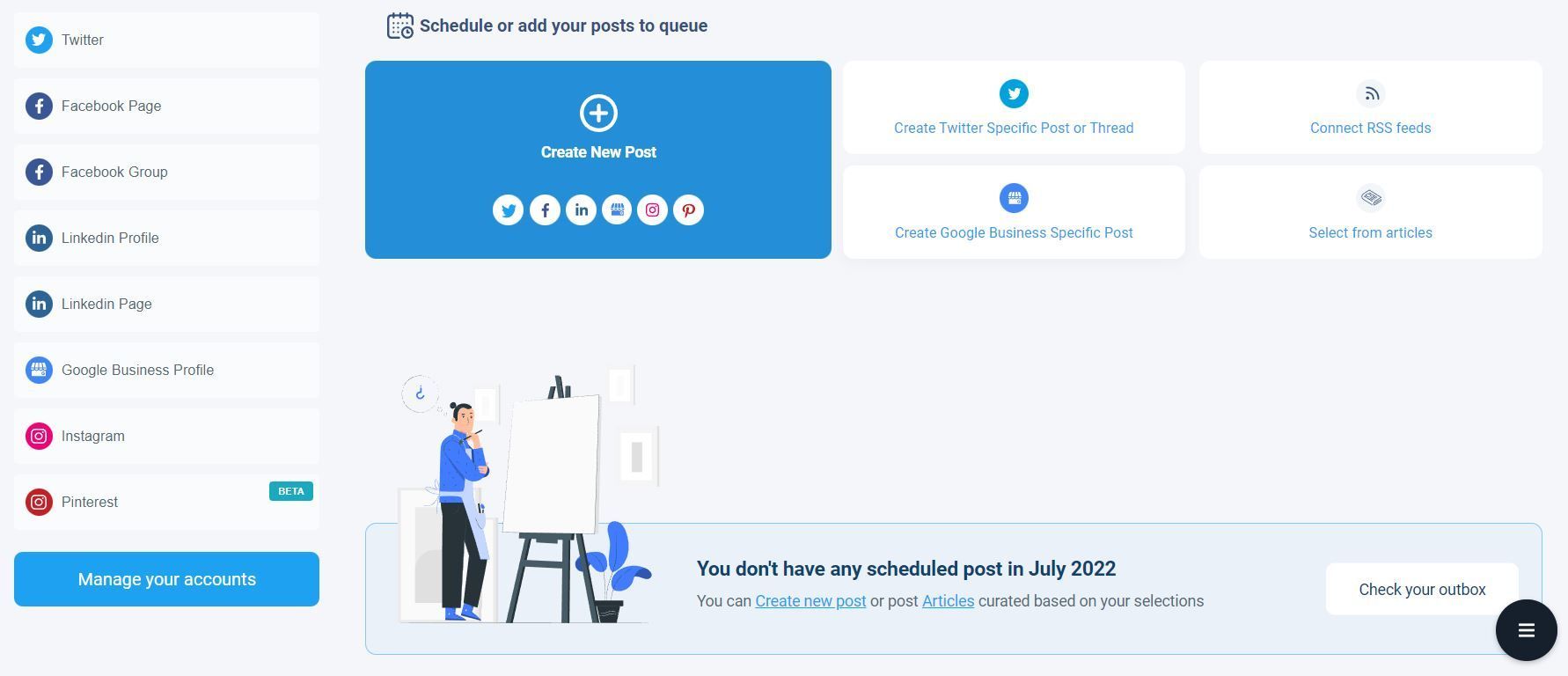 Circleboom Publish dashboard is an all-in-one social media management hub