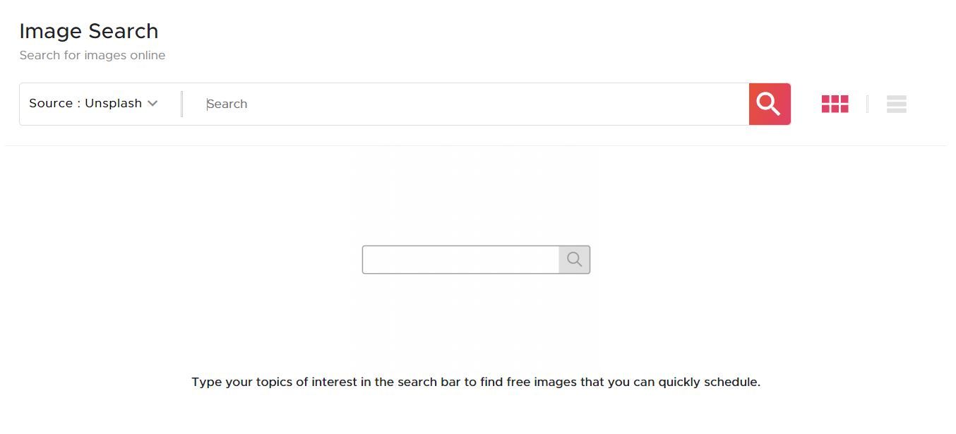 Crowdfire dashboard allows to search excellent images from Unsplash