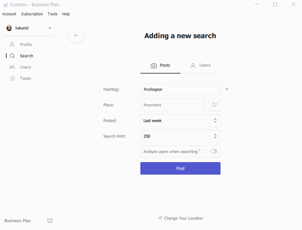 Combin Instagram scheduling tool allows to setup hashtags tracking