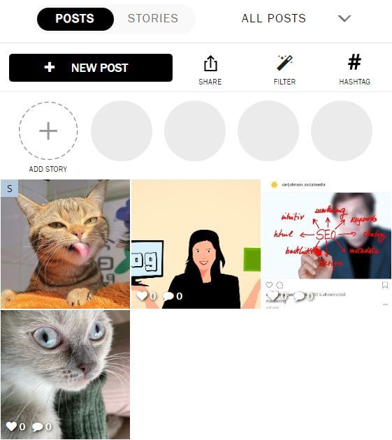 Planoly shows how your Instagram profile looks like with your stories