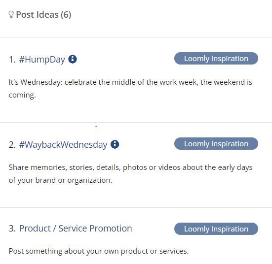 Loomly suggests you never-ending, date-based post ideas to keep up with the trends