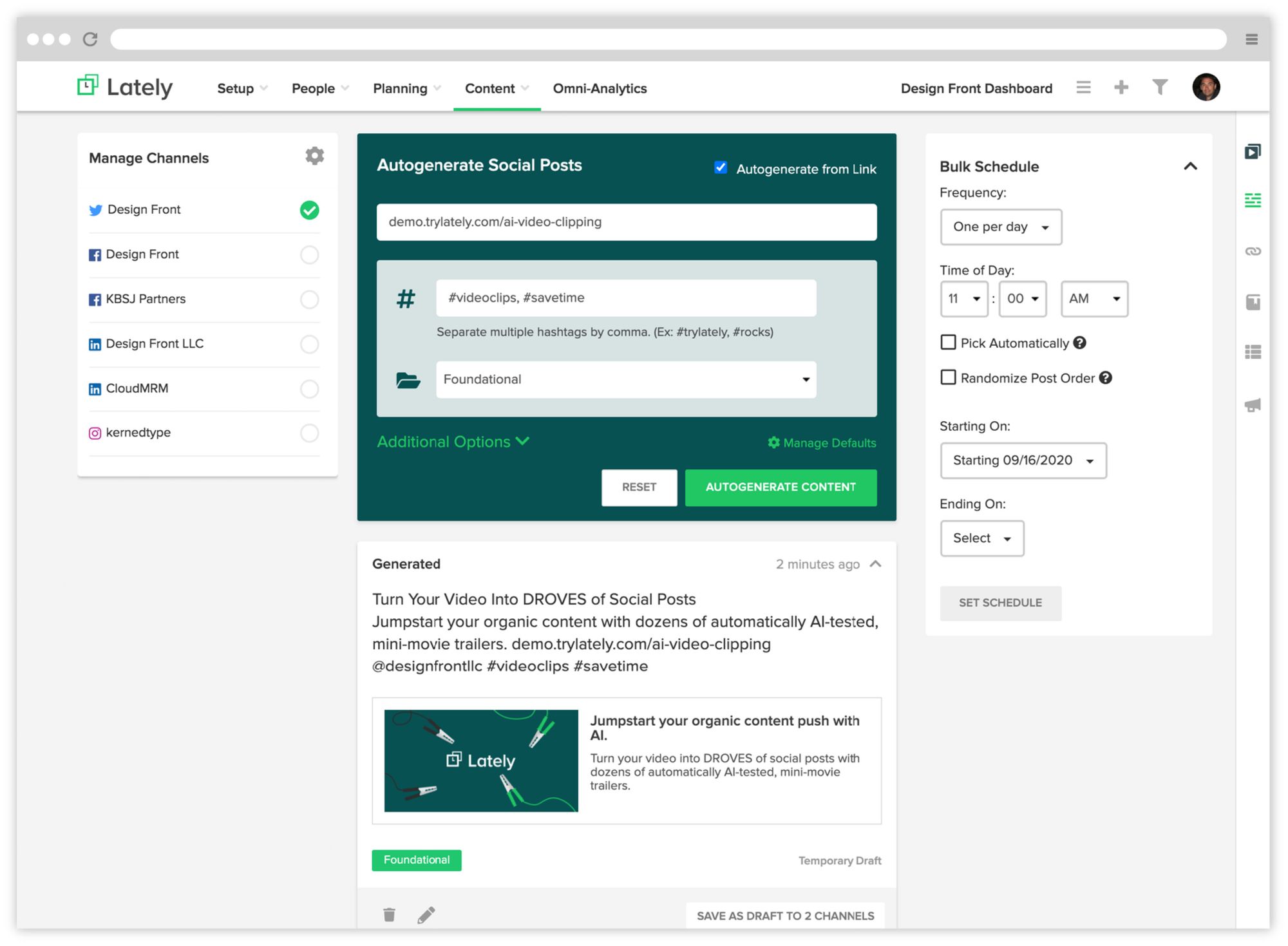 Lately generates and helps schedule social media posts for you