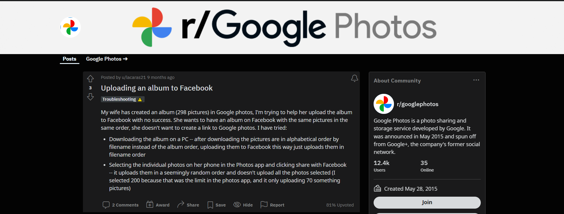Transfer from Google Photos to Facebook