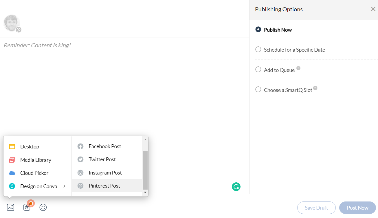 Zoho Social scheduler helps manage your Pinterest account, and,create Pinterest specific posts
