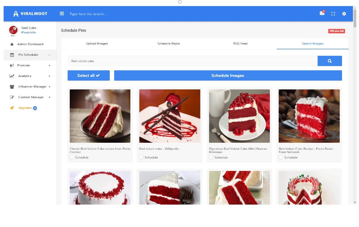 ViralWoot Pinterest makes it possible to schedule your Pinterest pins from a single dashboard