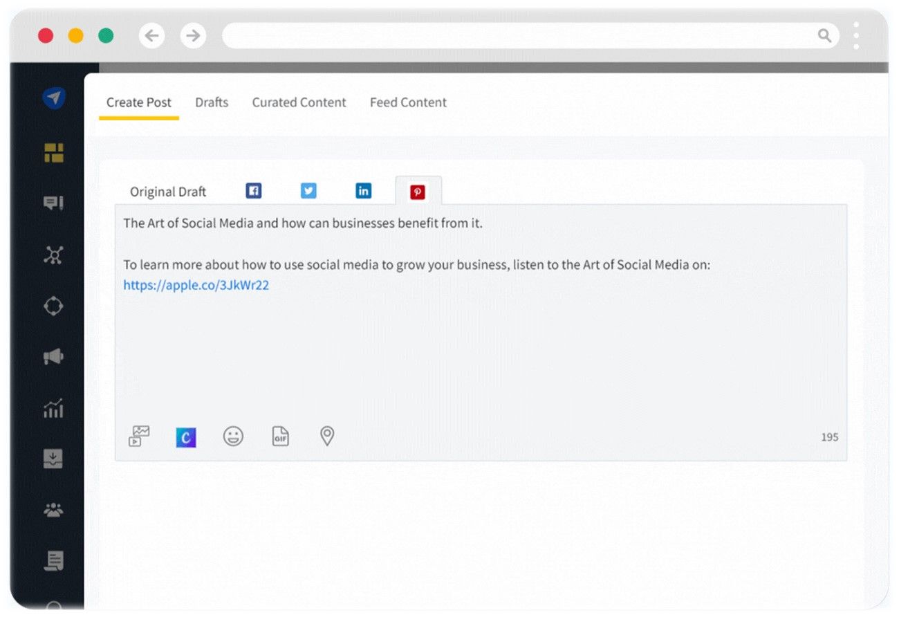 SocialPilot Pinterest allows to schedule Pinterest pins and also to curate your content using Canva