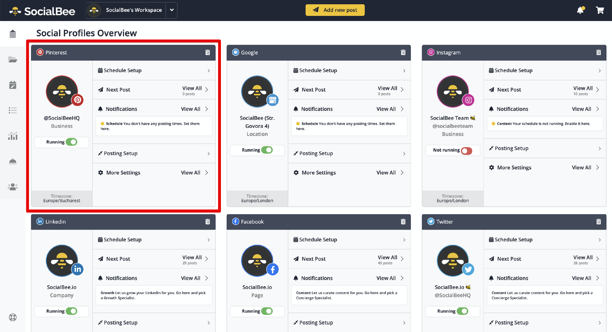 SocialBee Profile Dashboard