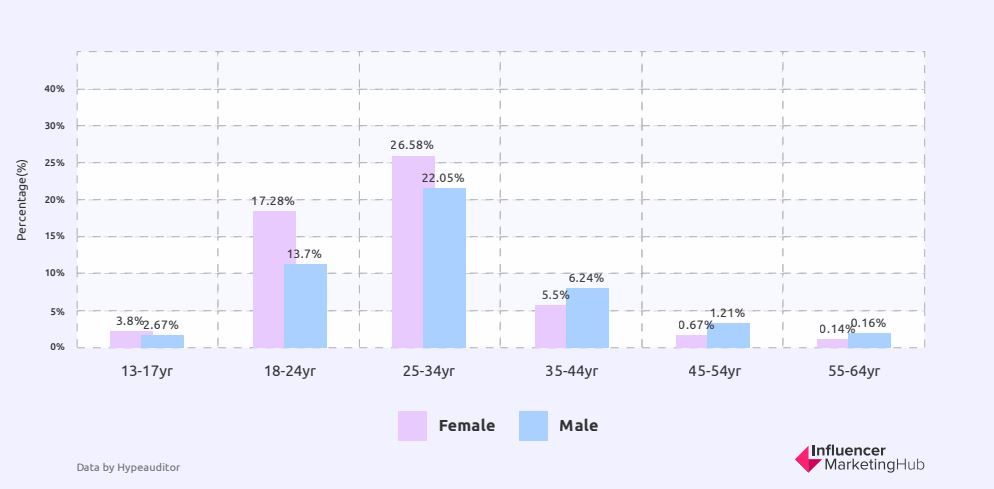 Audience graphics of TikTok shows one third of the users is younger than 25