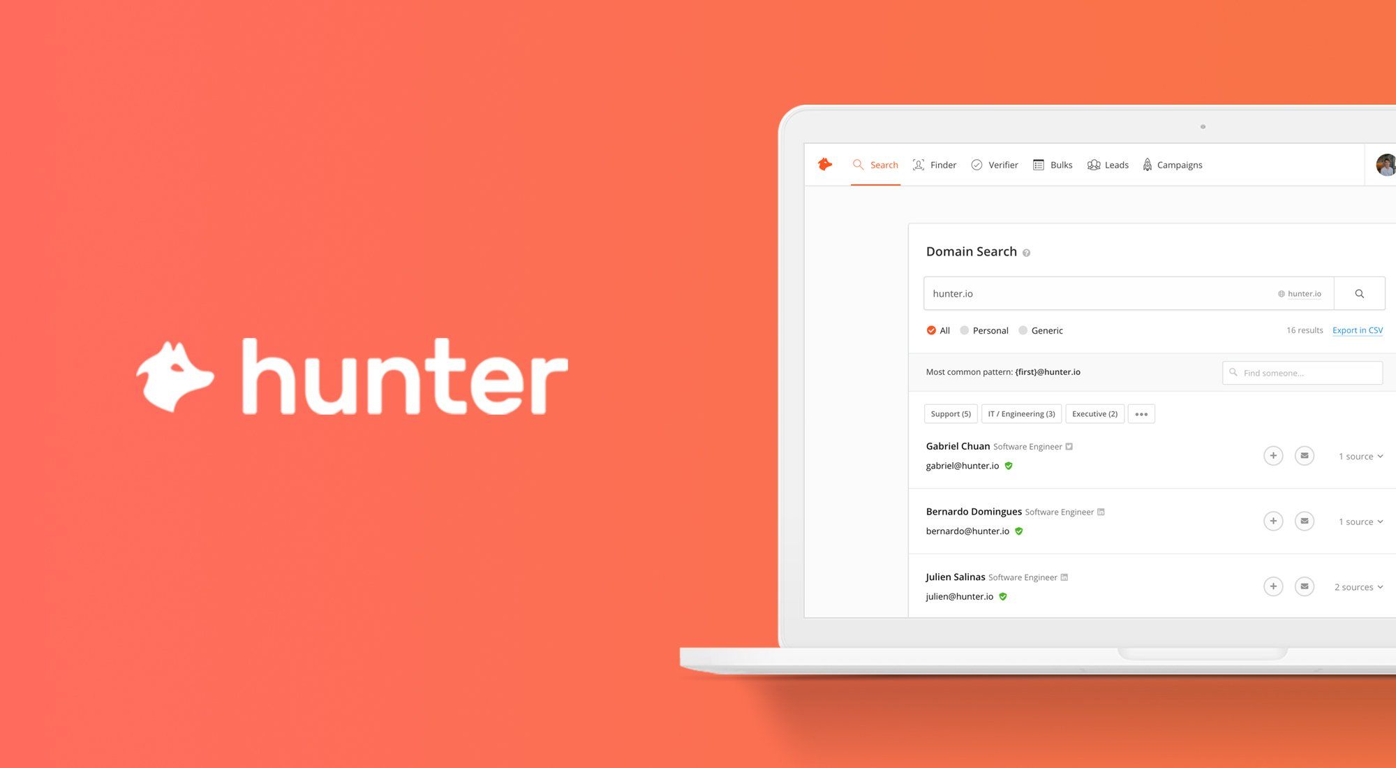 Hunter lets find professional email addresses in seconds