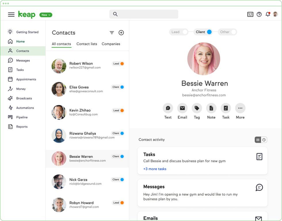 Keap dashboard allows you to manage your team as a CRM tool
