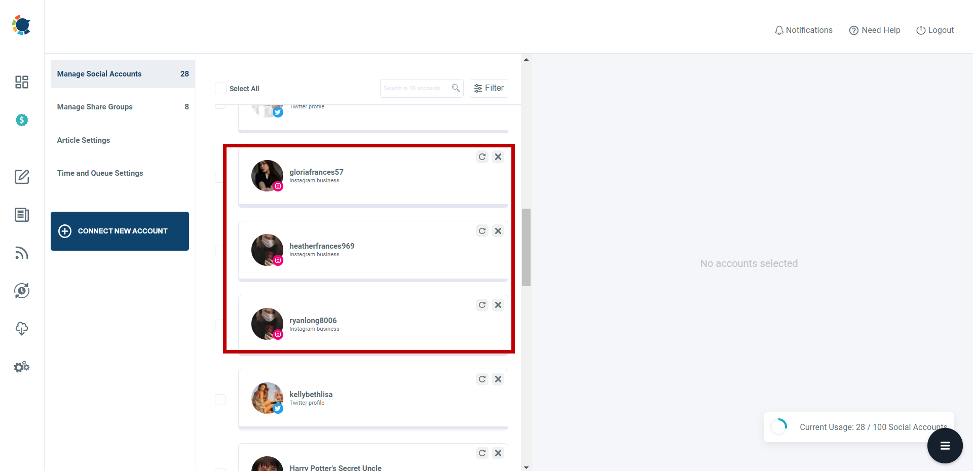 Instagram accounts on Circleboom
