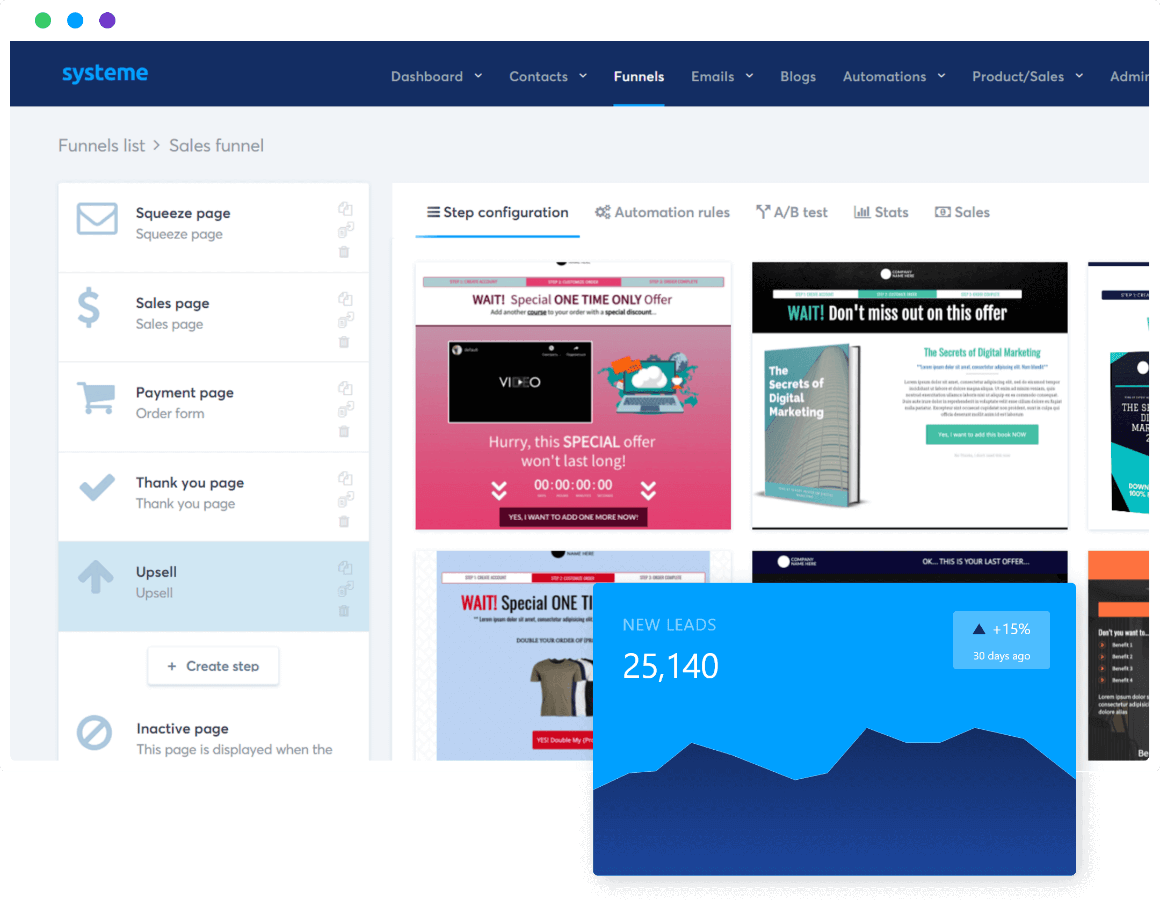 Systeme.io is an "all-in-one" tool for you to build an online business.