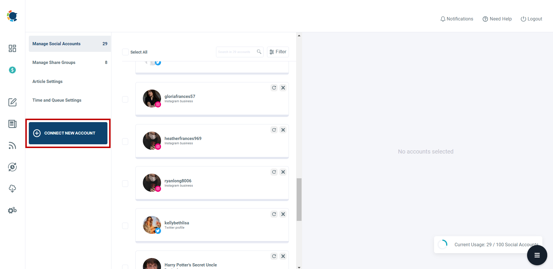 Connect multiple Instagram accounts.