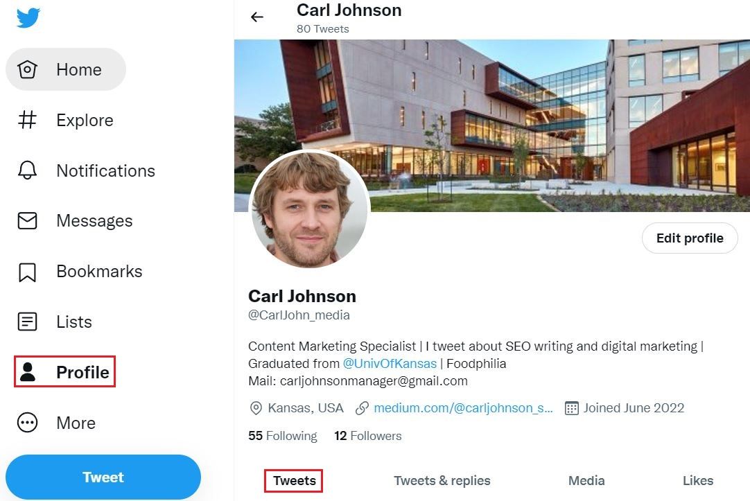 Twitter profile shows your various personal info such as old likes and tweets
