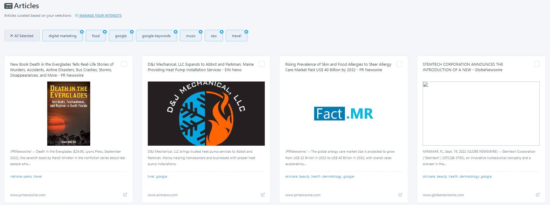 Circleboom Publish has a built-in article curation tool that lists the most popular articles based on your preferences. 
