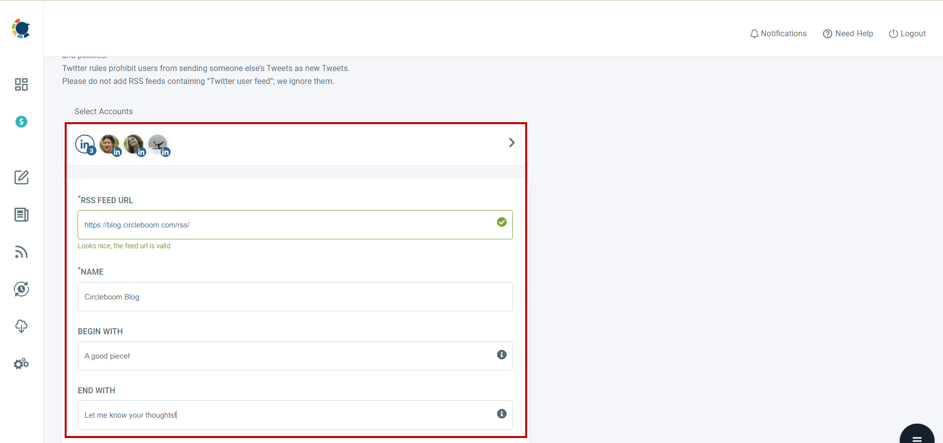 You can easily add RSS feed to LinkedIn with Circleboom Publish to auto-post the new content on the source.