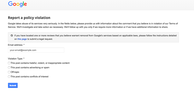 Report a policy violation on Google