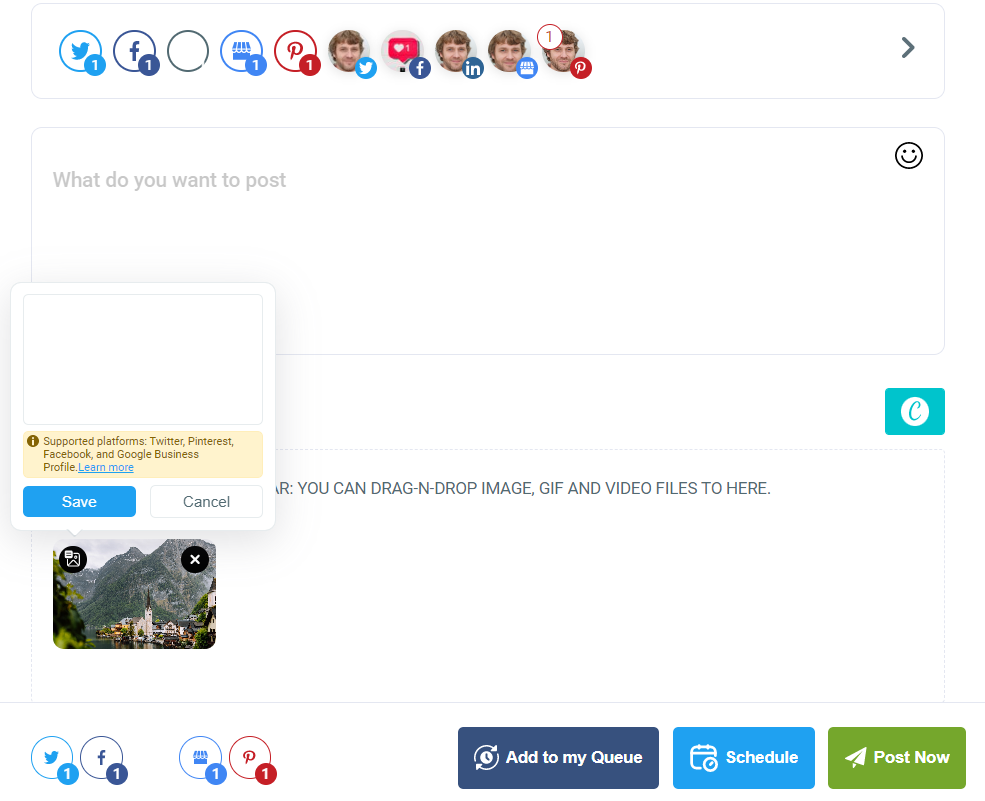 Circleboom Publish allows adding alt text to images to post on platforms like Facebook and Twitter.
