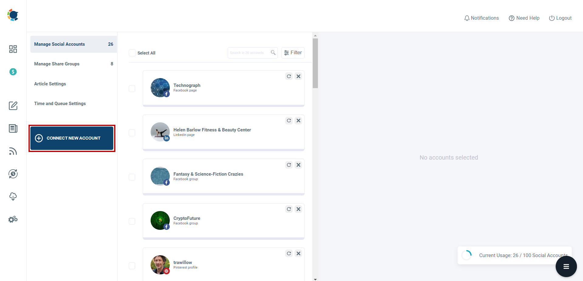 Connect New Accounts to Circleboom 