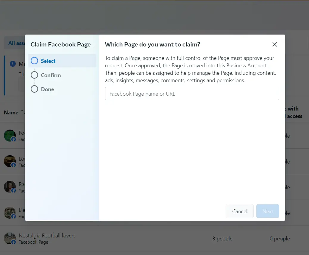 Enter the URL of the Facebook Page that you want to add.