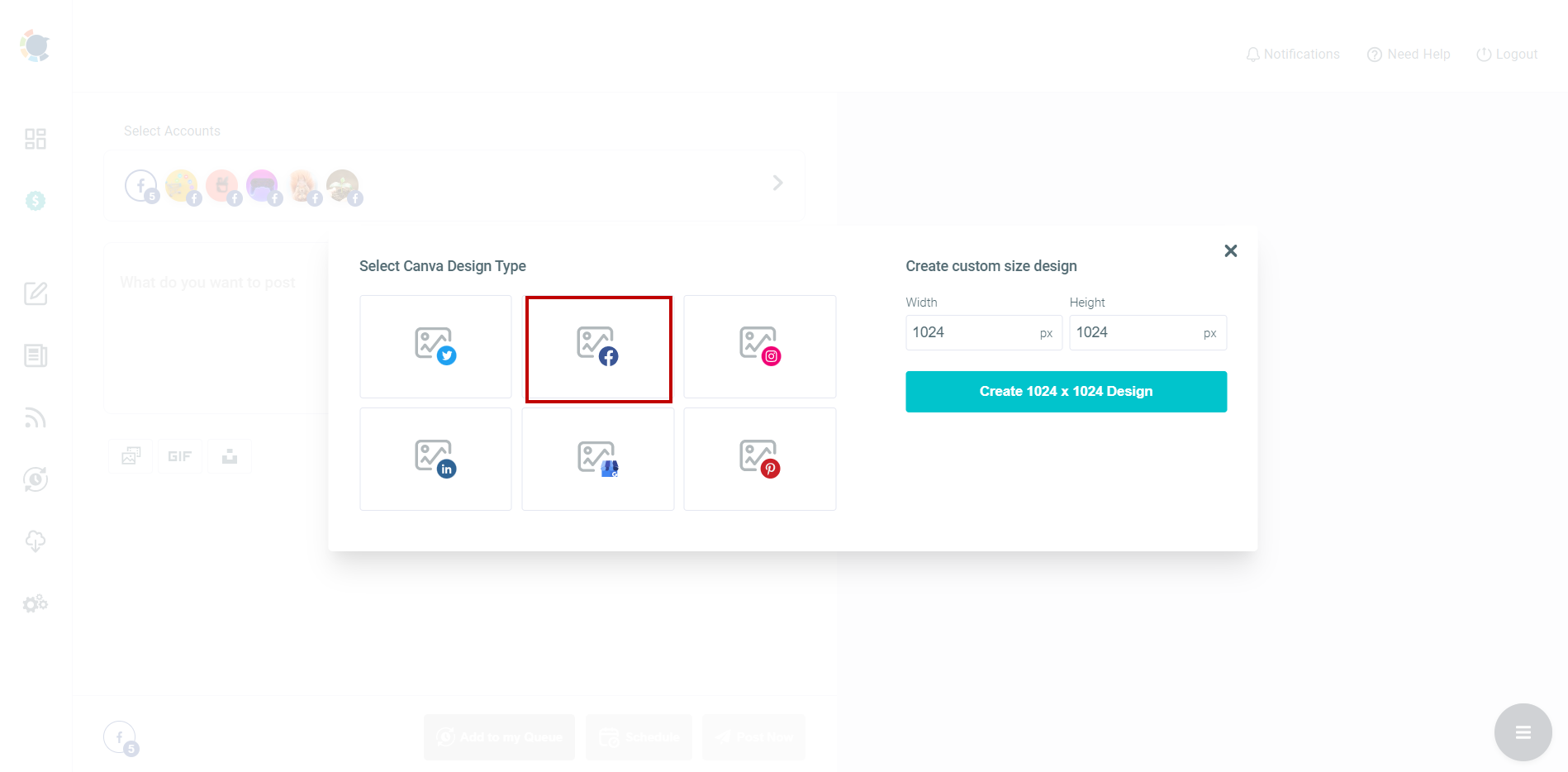 Click on Facebook post template to see Canva's ready-made post templates.