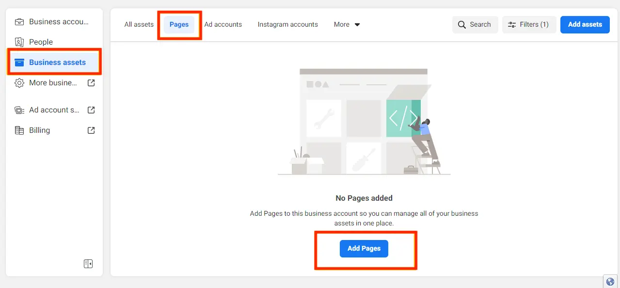 "Business Assets" and "Add Pages".