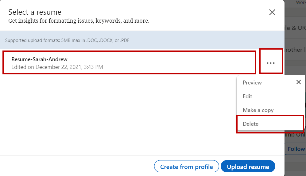 How to remove resume from LinkedIn