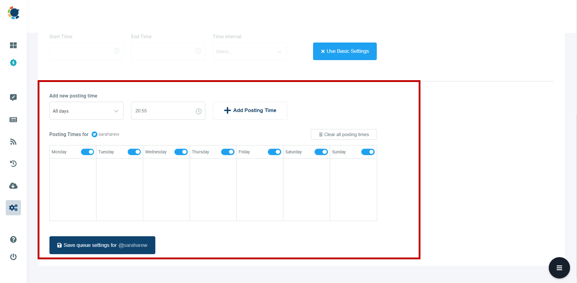 Set your time intervals and automate LinkedIn posts.