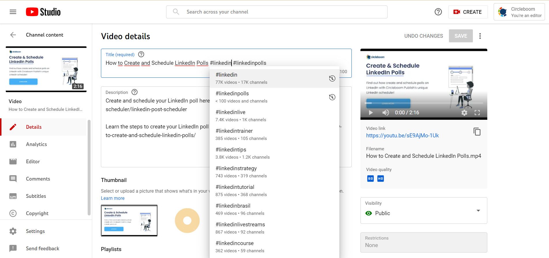 Hashtags on Youtube videos
