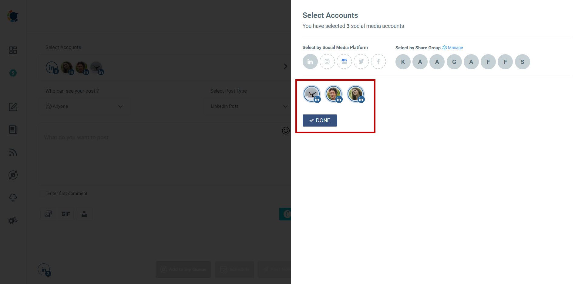 Manage multiple LinkedIn accounts.