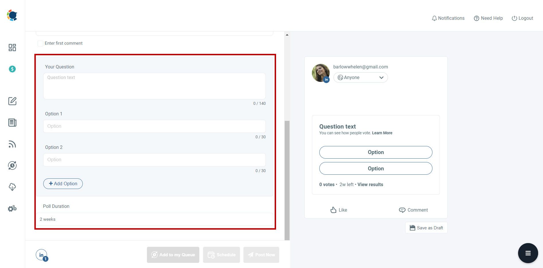 LinkedIn poll creator and scheduler
