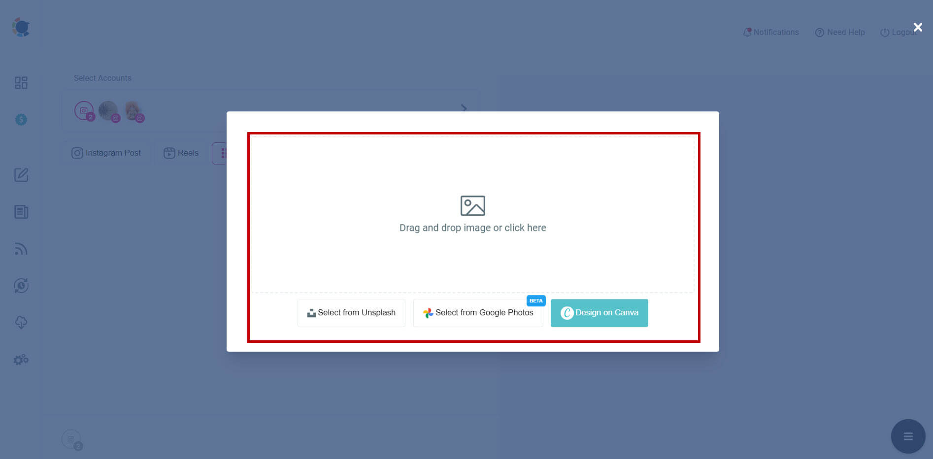 Upload your photos or curate from Canva and Unsplash.