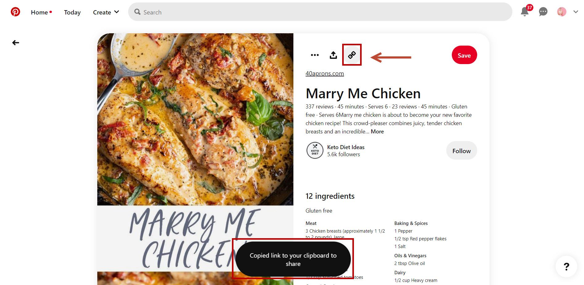 Copy the link of a Pinterest pin.