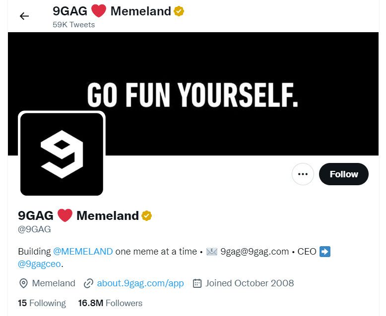 9GAG Twitter profile