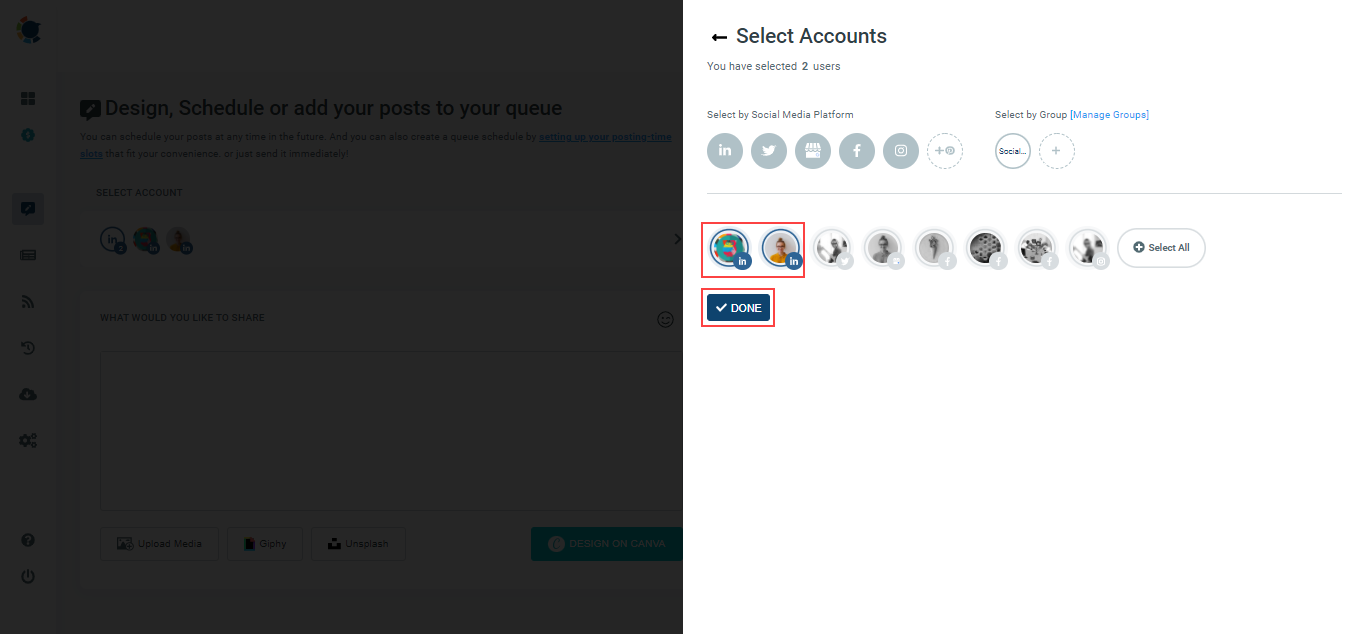 Create LinkedIn posts for multiple accounts.