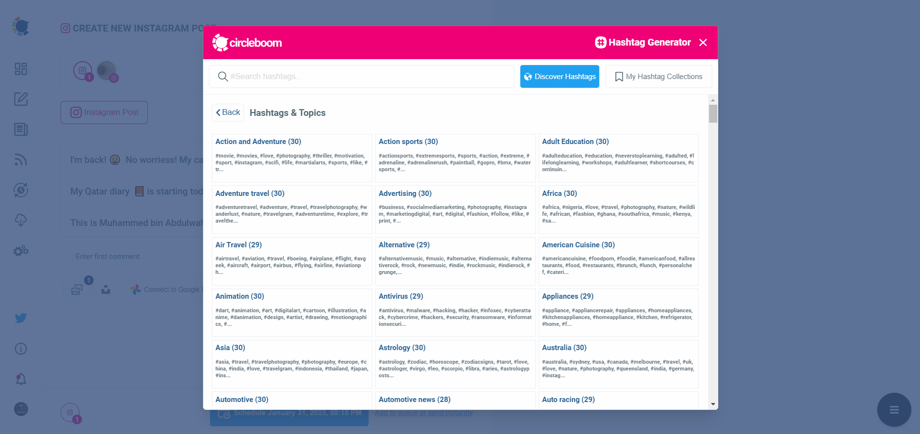 Ready-to-use hashtags with Circleboom's Instagram Hashtag Generator