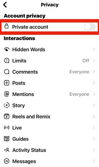 Make Instagram account private