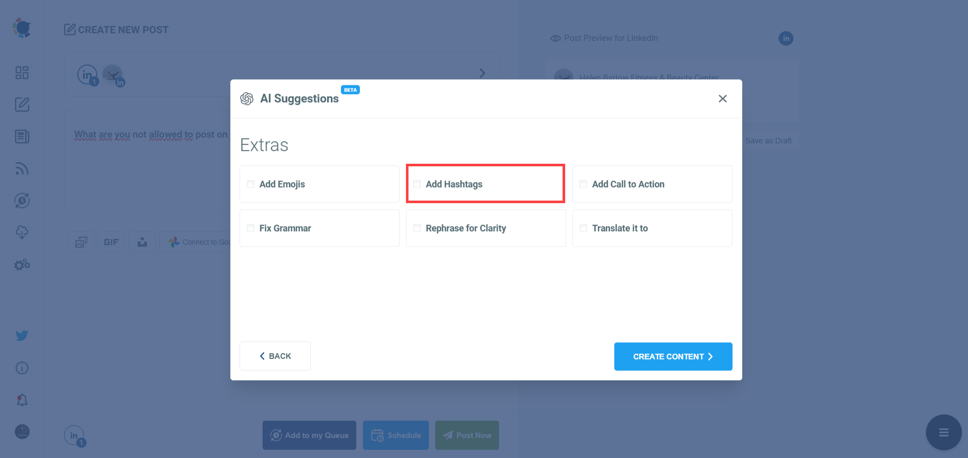 AI-generated LinkedIn hashtags