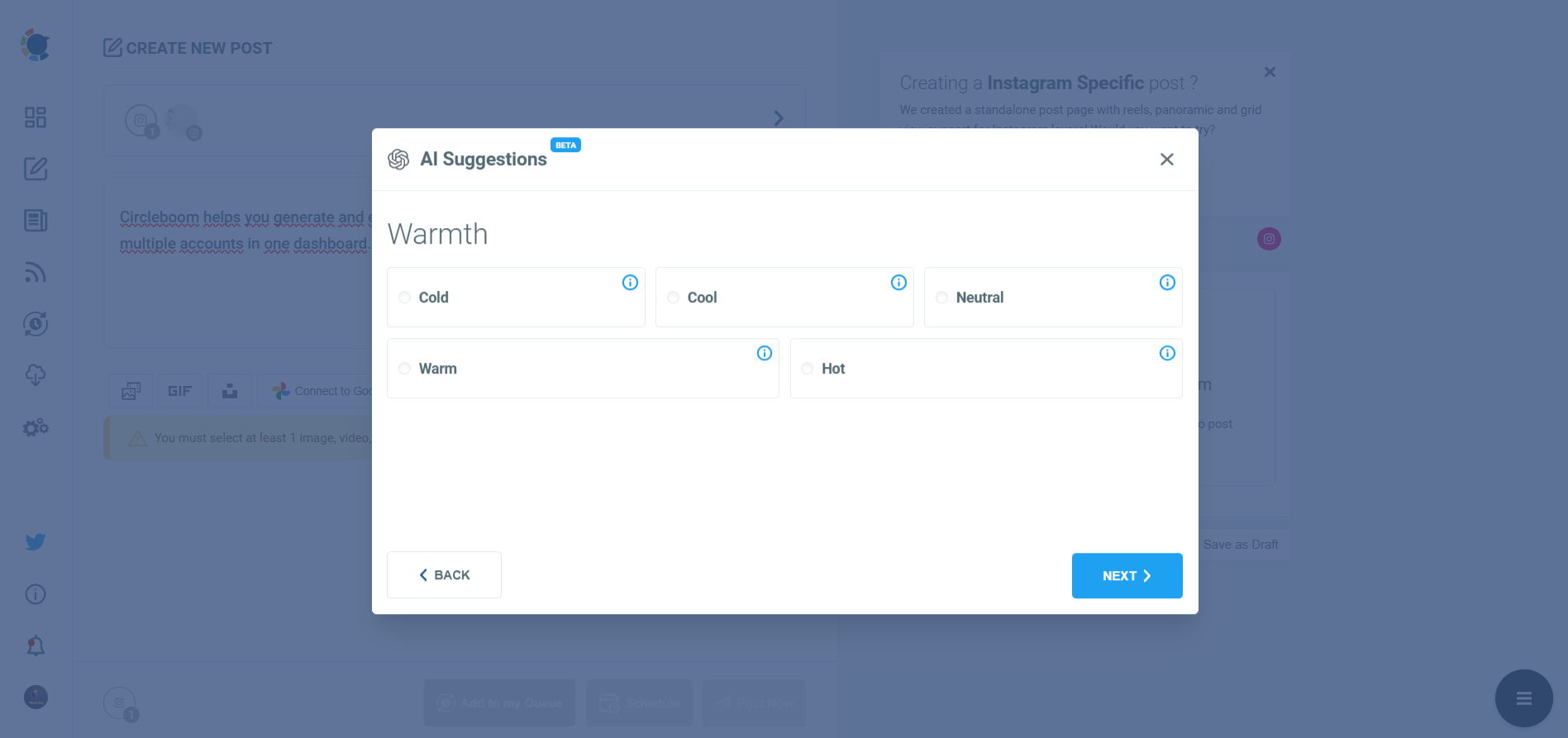 Choose warmth of your Instagram captions.