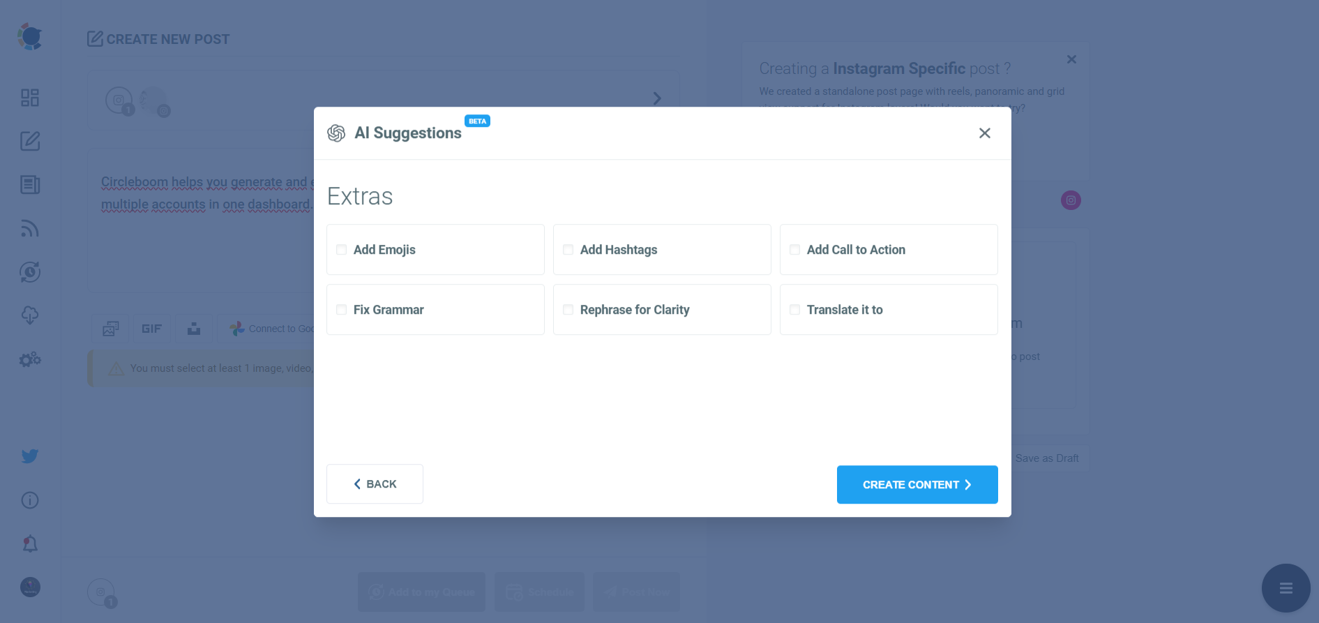 Use Circleboom's ChatGPT integration to generate your Instagram caption.