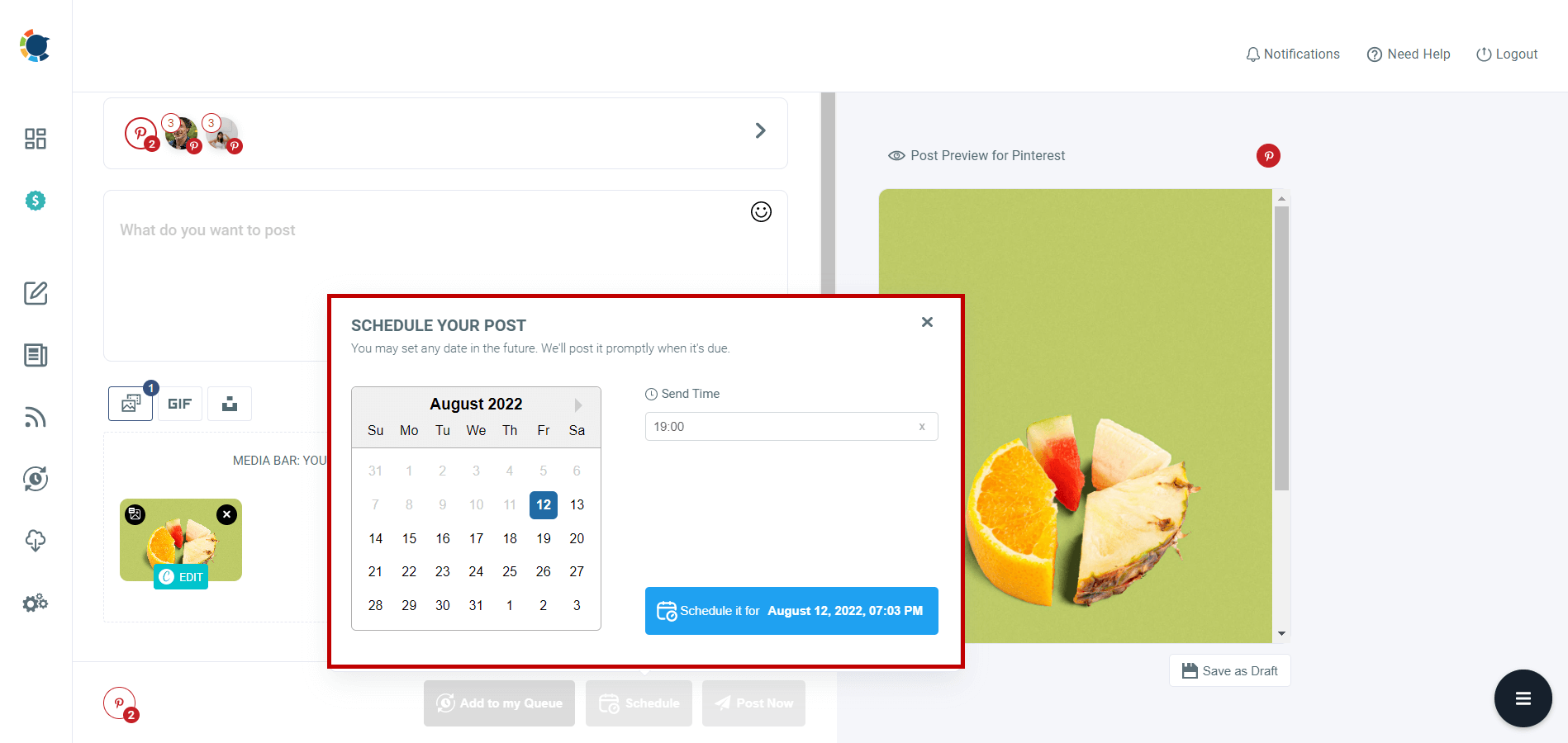 Schedule your pins for the future on Circleboom.