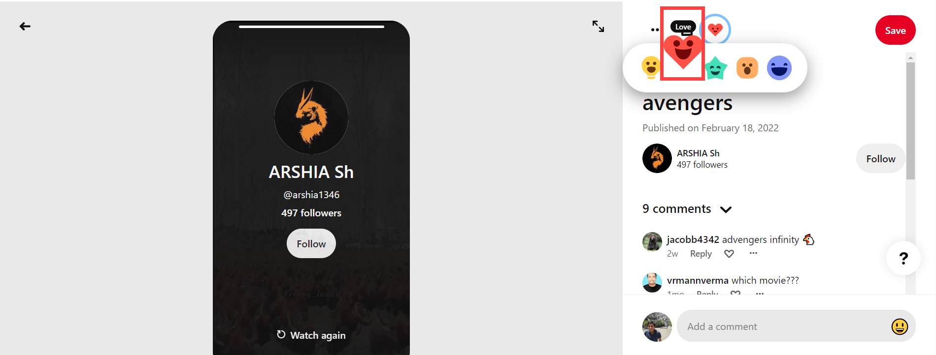 'Love' pins on Pinterest.