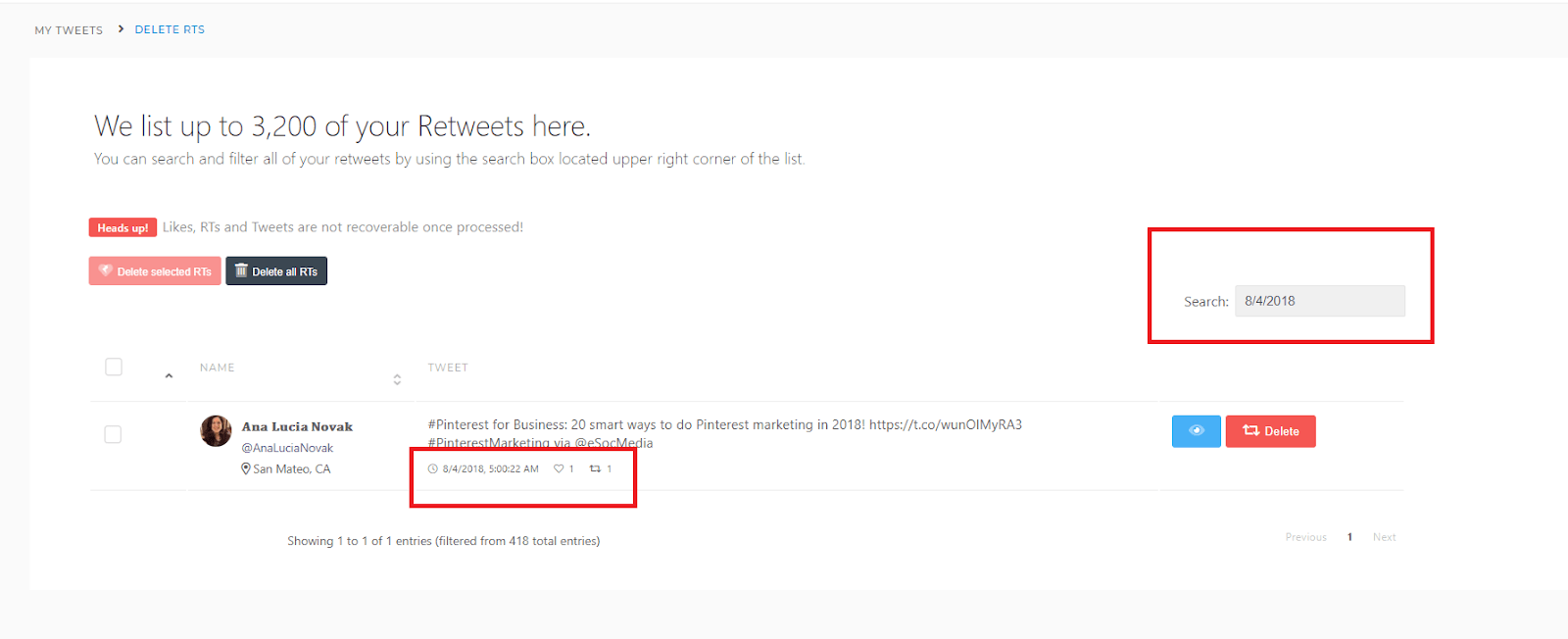 Delete all retweets in mass