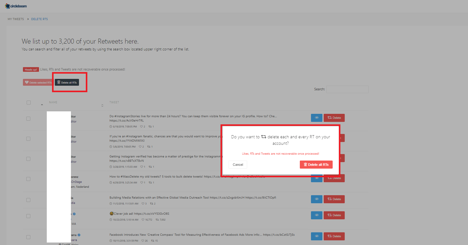 Mass delete Retweets from an account