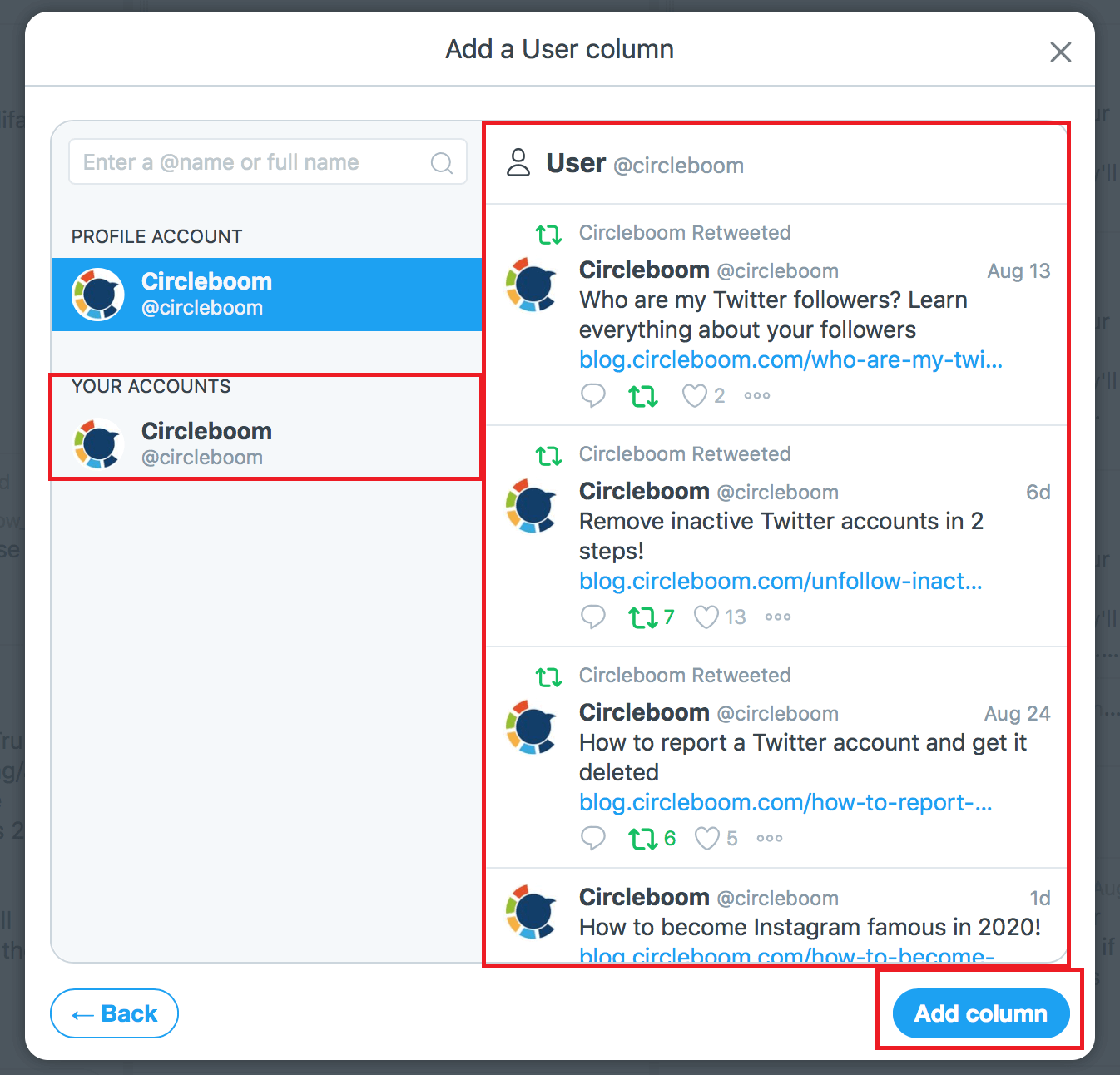 Add column and delete your retweets and likes.
