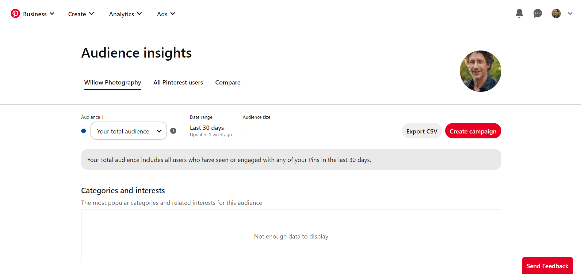 Detailed audience insights for Pinterest