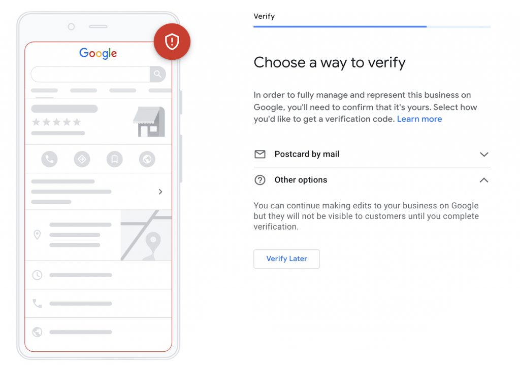 Choose a way to verify your GMB listing